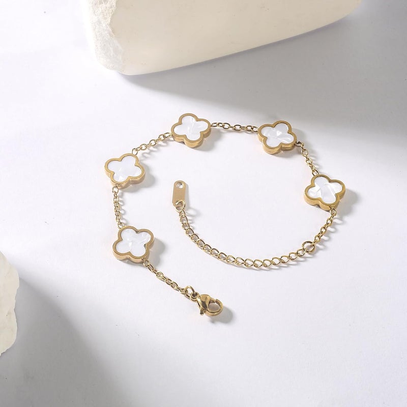 GRBeid double sided 18K Gold Plated Clover Bracelet for Women, Dupe Four Leaf Flower Lucky Chain Bangle, Cute Jewelry Gift for Her Mom Wife - Image 3